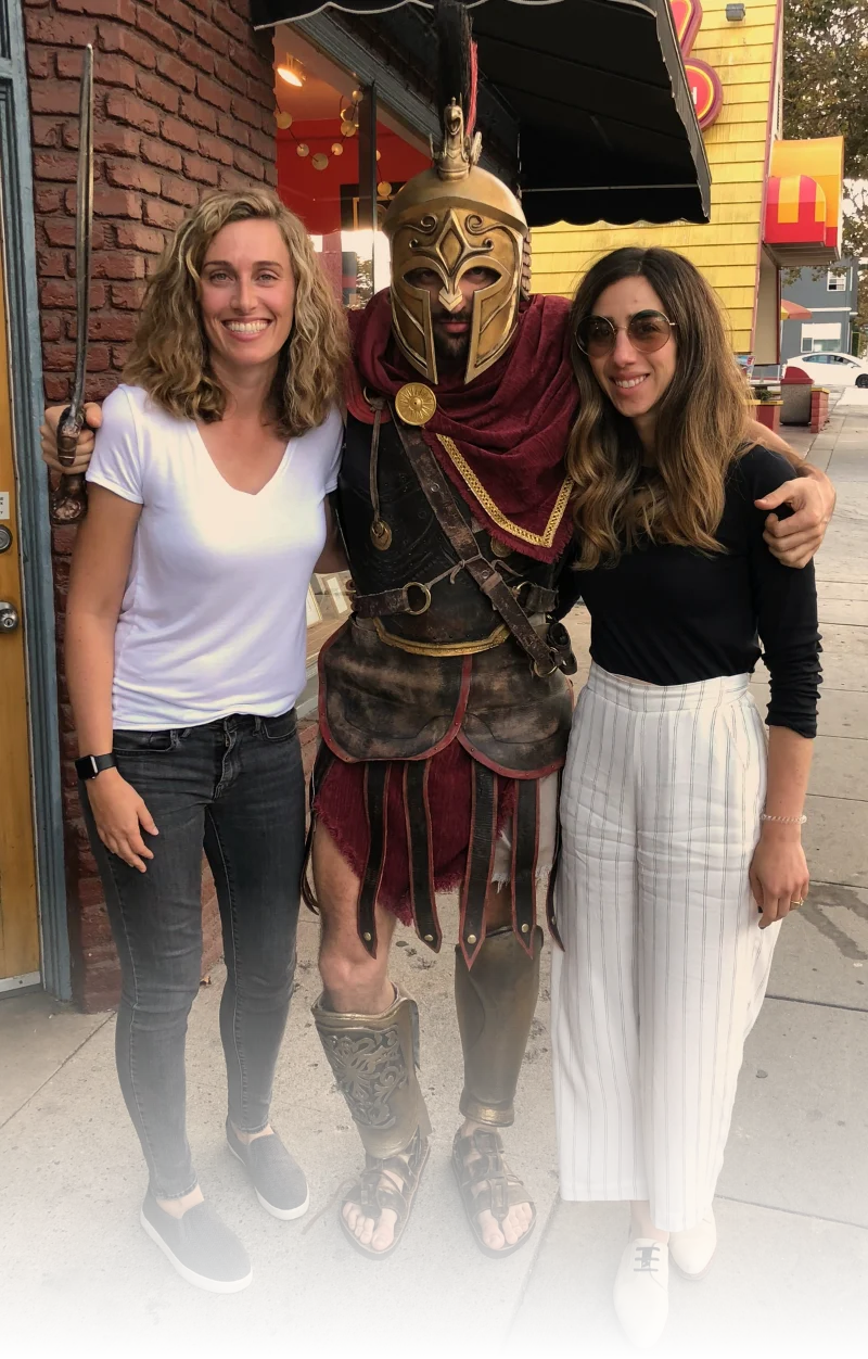 Katherine Bamford with Alexios from Assassin's Creed Odyssey